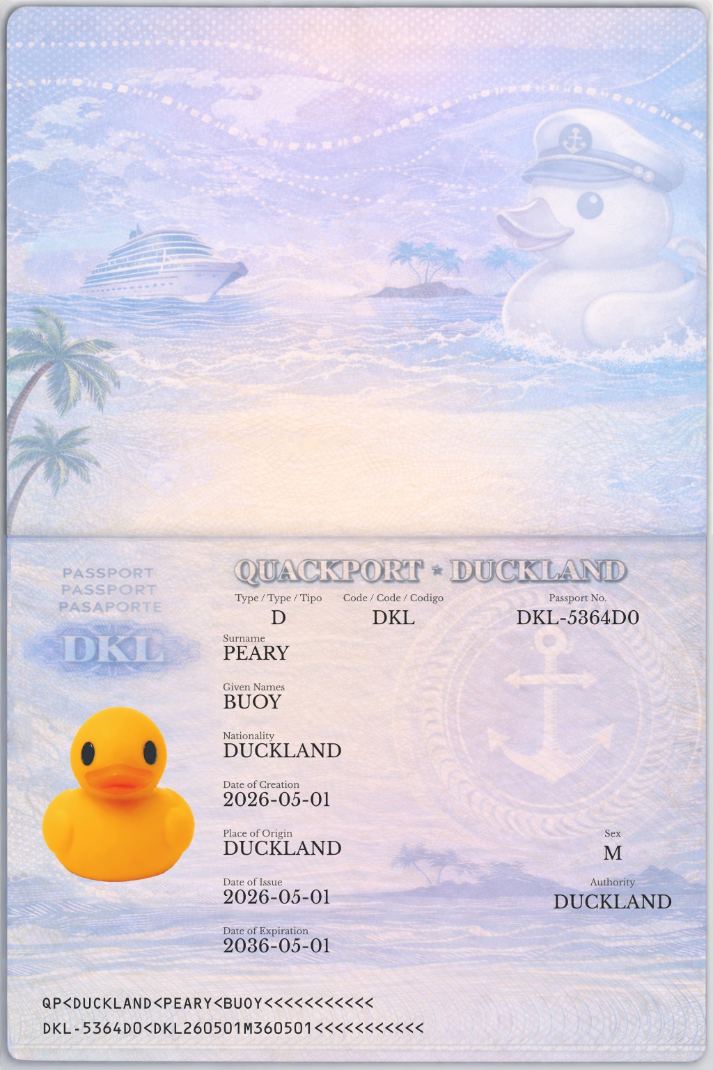 Official duck passport for BUOY PEARY