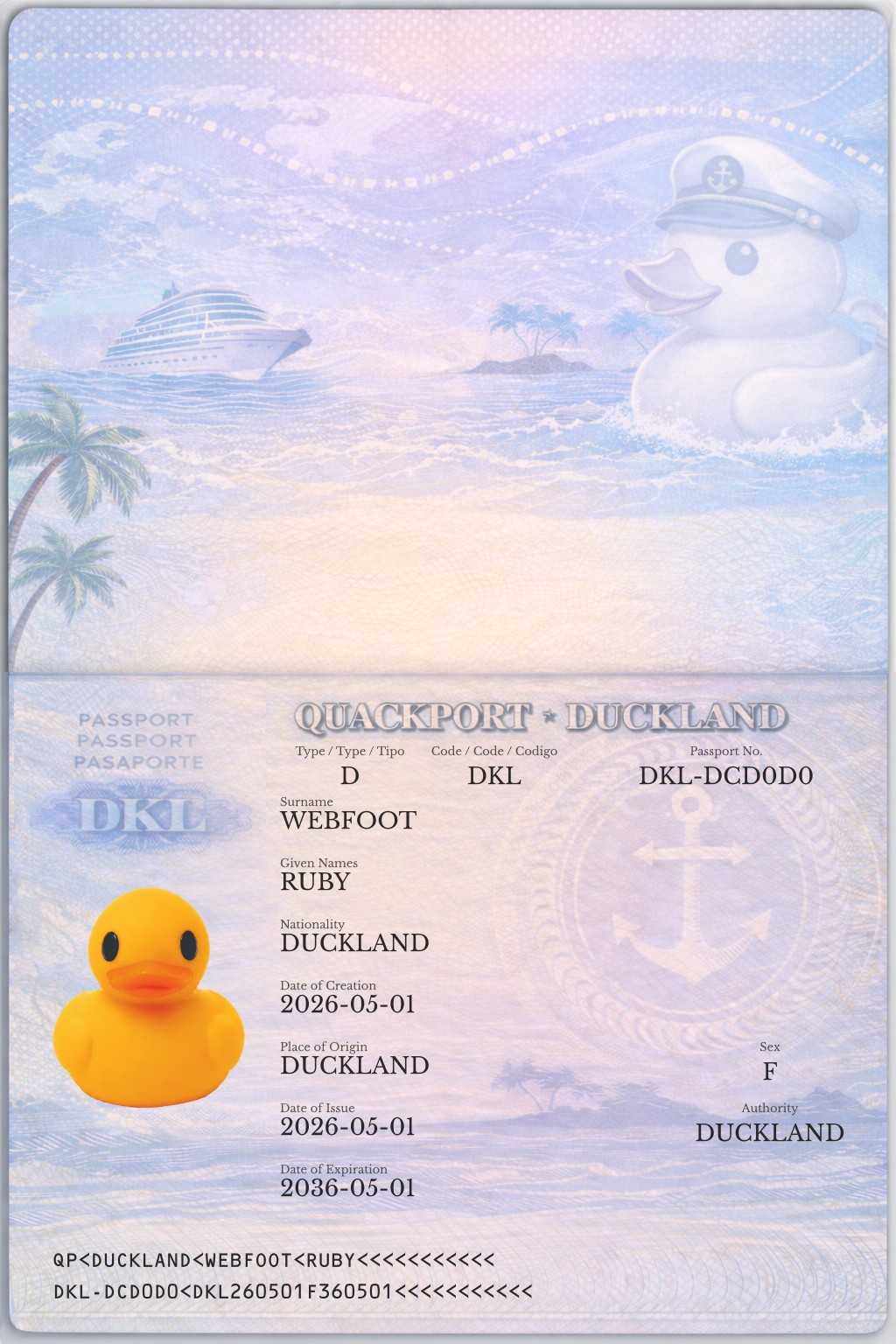 Official duck passport for RUBY WEBFOOT