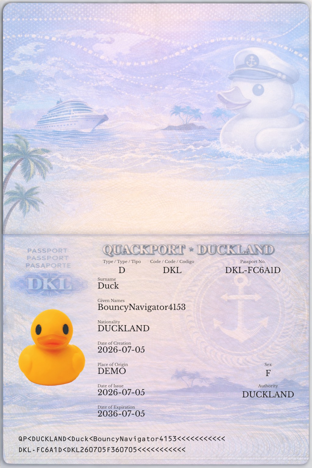 Official duck passport for BouncyNavigator4153 Duck